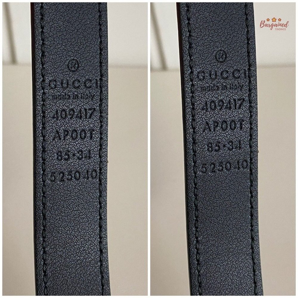 Authentic Gucci Black Smooth Leather Slim Signature Double G Buckle Belt 85/34 - Picture 7 of 13